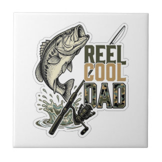 Reel Cool Dad Bass Fishing Vintage Engraving Desig Tile