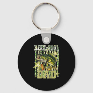 Reel cool dad funny fishing bass (on back) keychain