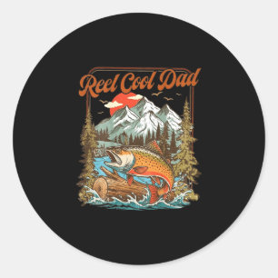 Reel cool dad funny fishing rainbow fisherman (on classic round sticker