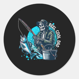 Reel Cool Dad Funny Skeleton Fishing Dad Father's Classic Round Sticker