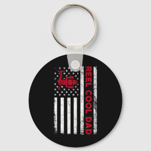 Reel Cool Dad Shirt American Flag Fly Fishing Spin Keychain