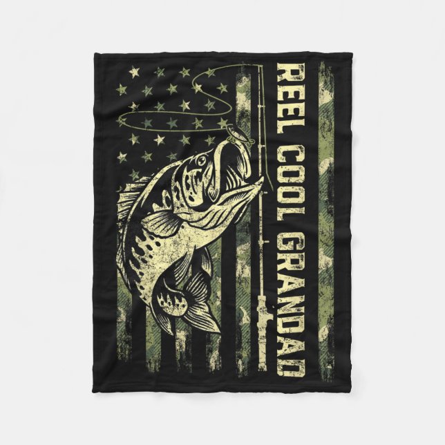 Reel Cool Grandad Fisherman Camouflage Father's Da Fleece Blanket (Front)