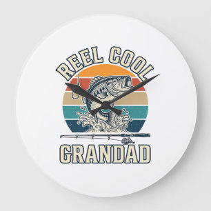 Reel Cool Grandad Fishing Vintage Sunset Shirt_1 Large Clock