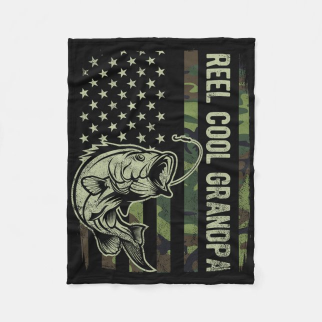 Reel Cool Grandpa Camouflage American Flag Fathers Fleece Blanket (Front)