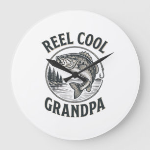 Reel Cool Grandpa Vintage Fishing Bass Shirt Desig Large Clock