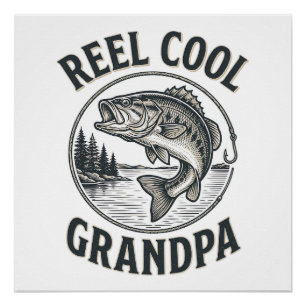 Reel Cool Grandpa Vintage Fishing Bass Shirt Desig Poster