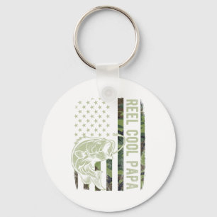 Reel Cool Papa Camouflage American Flag Fathers Da Keychain