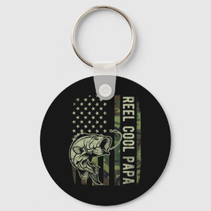 Reel Cool Papa Camouflage American Flag Fathers Da Keychain