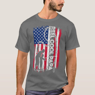 Reel Cool PAPA Fish American Flag Fisherman PAPA F T-Shirt