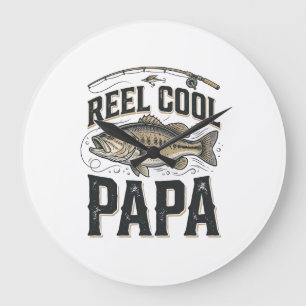 Reel Cool Papa Vintage Fishing Vector Design_1 Large Clock
