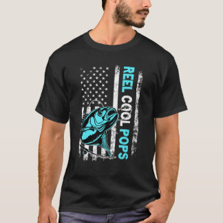 Reel Cool Pops  USA Flag Fishing Father's Day T-Shirt