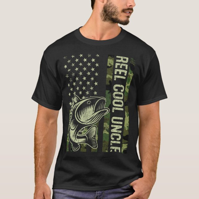 Reel Cool Uncle Camouflage American Flag Fishing T-Shirt (Front)