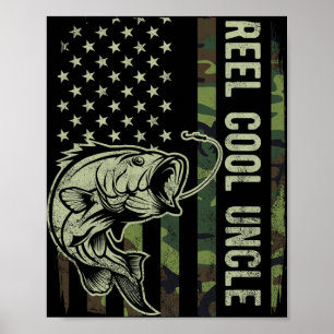 Reel Cool Uncle Camouflage American Flag Funny Unc Poster
