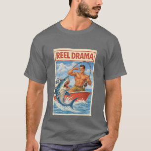 Reel Drama Shark Fisherman Funny Retro Boating T-Shirt