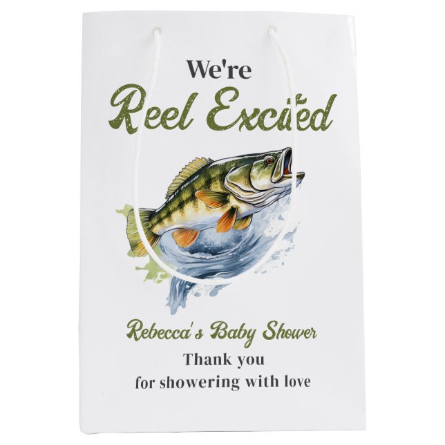 Reel Excited Big Fish Fisherman Baby Shower Medium Gift Bag (Front)