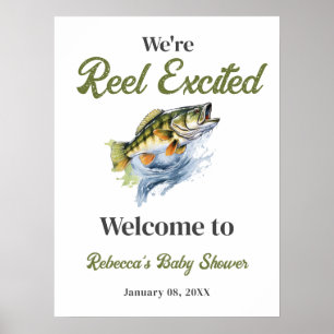 Reel Excited Fish Fisherman Baby Shower Welcome Poster