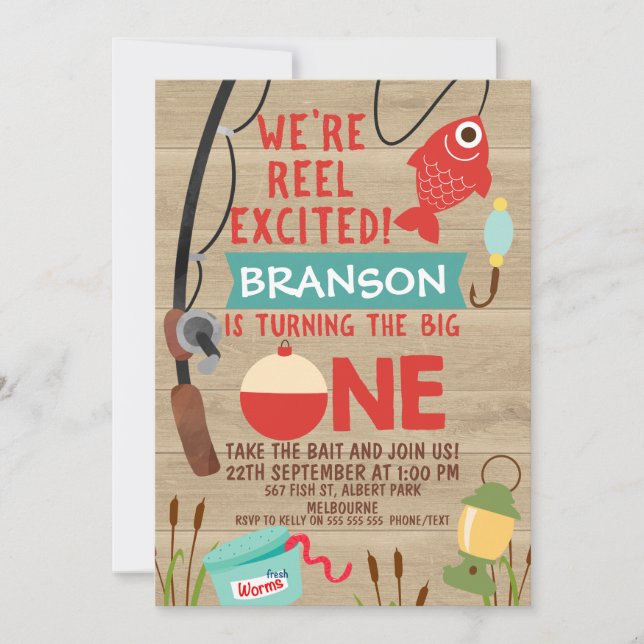 Reel Excited Fishing 1st Birthday Invitation (Front)