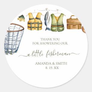 Reel Excited Little Fisherman Baby Shower Classic Round Sticker