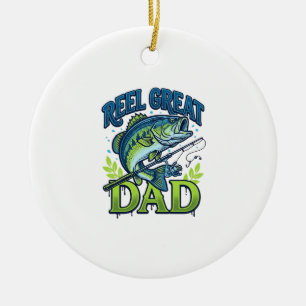 Reel Great Dad Bass Fishing Vintage Vector Design_ Ceramic Ornament