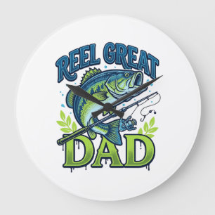 Reel Great Dad Bass Fishing Vintage Vector Design_ Large Clock