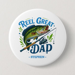 Reel Great Dad – Fishing Rod and Fish 3 Inch Round Button