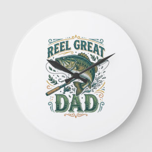 Reel Great Dad Vintage Fishing Father Shirt Design Large Clock