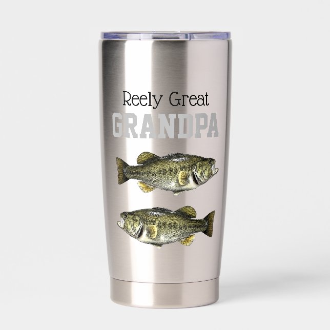 Reel Great Grandpa Fishing Pun Largemouth Bass Insulated Tumbler (Front)