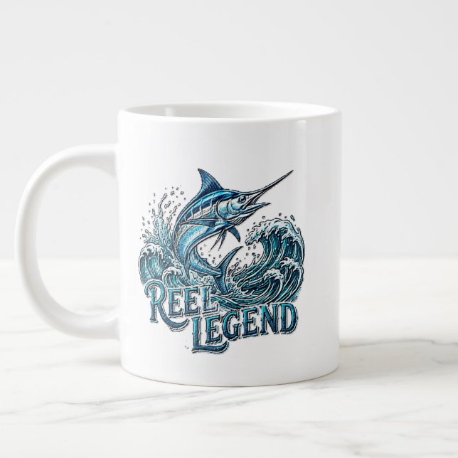 Reel Legend Marlin Ocean Fishing Design Large Coffee Mug (Left)