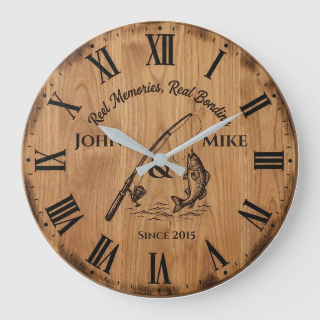 Reel Memories Real Bonding | Custom Fishing  Large Clock (Front)