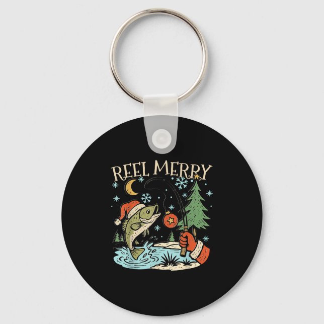 Reel Merry Christmas Fishing Funny Hook B Fi-shirt Keychain (Front)
