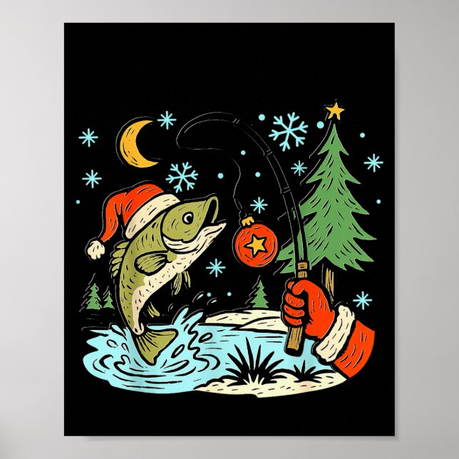 Reel Merry Christmas Fishing Funny Hook B Fi-shirt Poster (Front)