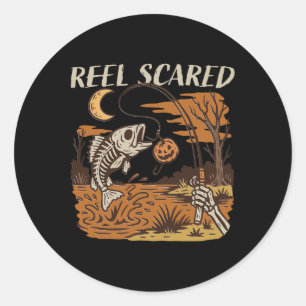 Reel Scared Halloween Fishing Funny Skeleton Fishe Classic Round Sticker