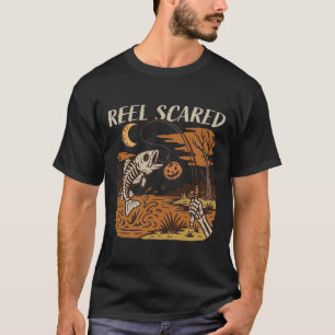 Reel Scared Halloween Fishing Funny Skeleton Fishe T-Shirt