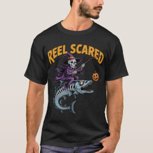 Reel Scared Halloween Fishing Skeleton Fisherman B T-Shirt