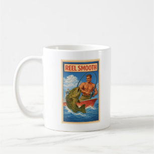 Reel Smooth Fisherman Retro Nautical Grouper Fish Coffee Mug