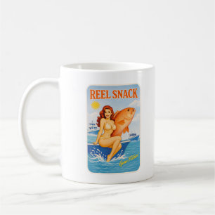 Reel Snack Retro Pin-Up Red Snapper Fishing Boater Coffee Mug