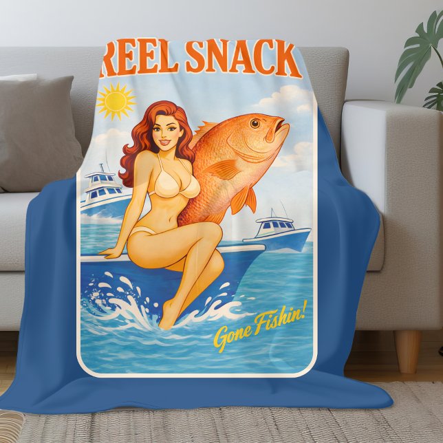 Reel Snack Retro Pin-Up Red Snapper Fishing Boater Fleece Blanket (Creator Uploaded)