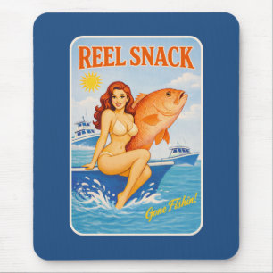 Reel Snack Retro Pin-Up Red Snapper Fishing Boater Mouse Pad