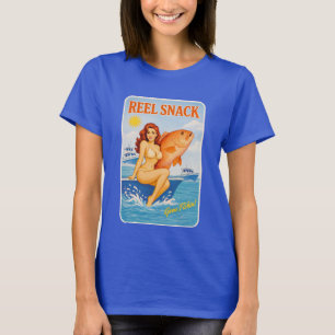 Reel Snack Retro Pin-Up Red Snapper Fishing Boater T-Shirt