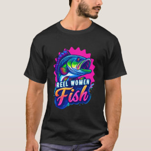 Reel Women Fish Fishing Angler 80s Retro T-Shirt
