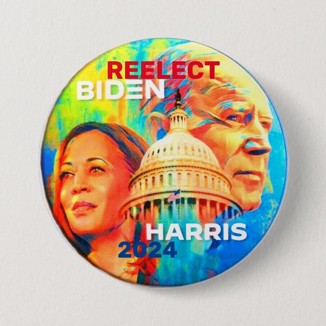 Reelect Biden Harris 2024 3 Inch Round Button (Front)