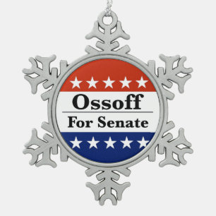 Reelect Georgia Senator Jon Ossoff in 2026 Snowflake Pewter Christmas Ornament