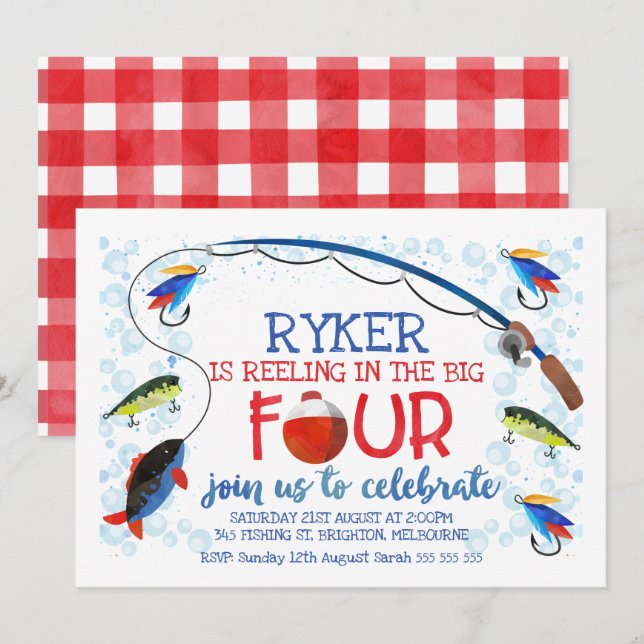 Reeling In The Big four birthday invitatation Invitation (Front/Back)
