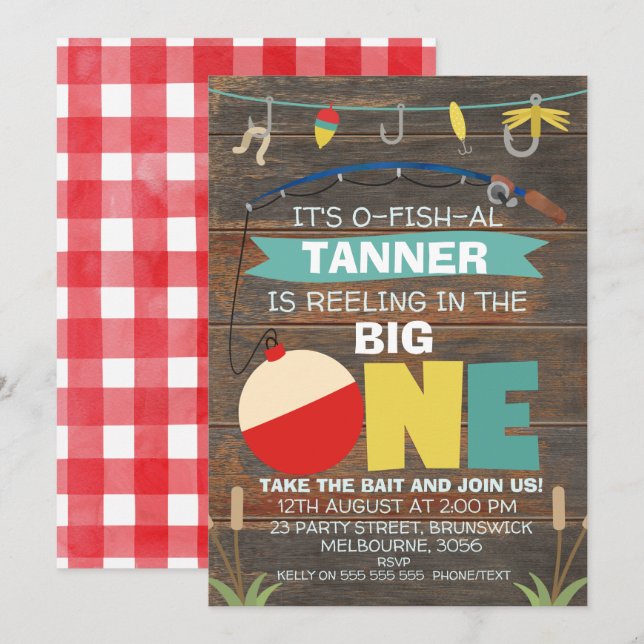 Reeling in the big one 1st Birthday Invitation (Devant / Derrière)