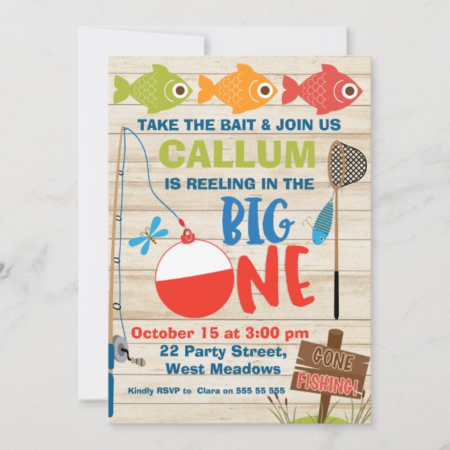 Reeling in the big one first birthday invitation (Front)