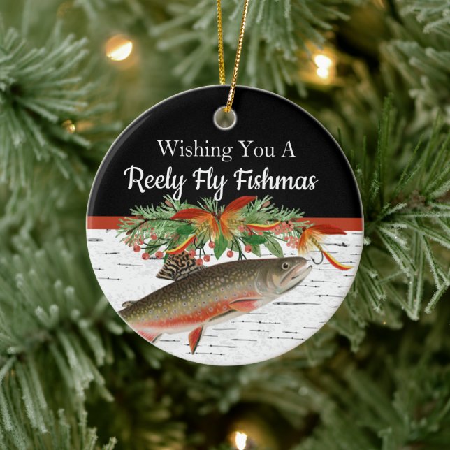  Reely Fly Fishmas  Fishing Christmas heart Orname Ceramic Ornament (Tree)
