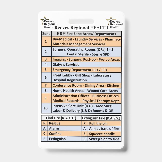 Reeves Regional Health Fire Zones Badge (Front)