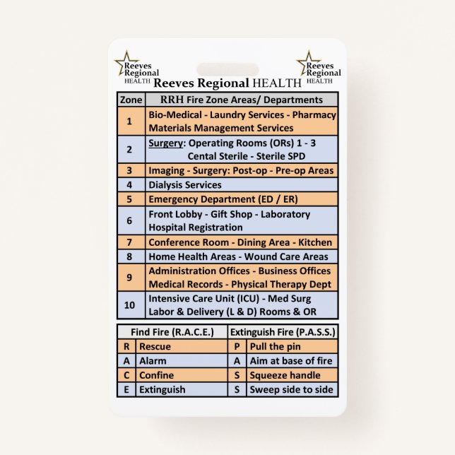 Reeves Regional Health Fire Zones Badge (Front)