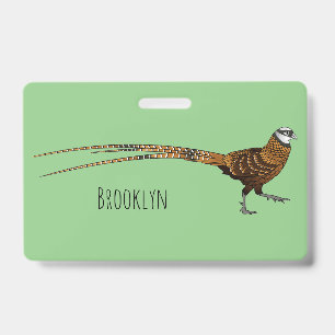 Reeves's pheasant bird cartoon illustration badge