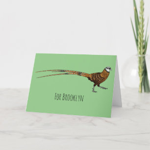 Reeves's pheasant bird cartoon illustration card